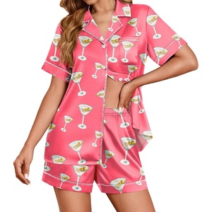 image:imageEkouaer Womens Satin Silk Pajamas Set Short Sleeve Sleepwear Button Down Top and Shorts Loungewear 2 Piece Pjs Set SXXLRose Red Cocktail Glass
