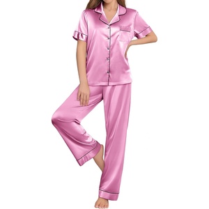image:imageEkouaer Womens Silk Pajama Sets Silky Short Sleeve Pjs 2 Piece Silk Button Down Pajamas Soft Satin Pj Pants SetFuchsia