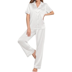 image:imageEkouaer Womens Silk Pajama Sets Silky Short Sleeve Pjs 2 Piece Silk Button Down Pajamas Soft Satin Pj Pants SetWhite