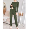image:imageEkouaer 2 Pack Pajama Sets for WomenLong Sleeve Top With Jogger Pants Lounge Set Sleepwear with PocketsArmy Greengrey Stripes