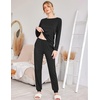 image:imageEkouaer 2 Pack Pajama Sets for WomenLong Sleeve Top With Jogger Pants Lounge Set Sleepwear with PocketsBlue Tie Dyeblack