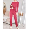 image:imageEkouaer 2 Pack Pajama Sets for WomenLong Sleeve Top With Jogger Pants Lounge Set Sleepwear with PocketsRed White Stripesblue White Dot