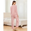 image:imageEkouaer 2 Pack Women Pajama Long Sleeve Sleepwear Soft Loungewear Pjs Sets with Pockets SXXLBlack PointKhaki Striped