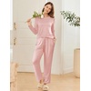 image:imageEkouaer 2 Pack Women Pajama Long Sleeve Sleepwear Soft Loungewear Pjs Sets with Pockets SXXLBlack PointKhaki Striped
