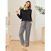 image:imageEkouaer 2 Pack Women Pajama Long Sleeve Sleepwear Soft Loungewear Pjs Sets with Pockets SXXLBlack StripedLeopard