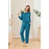 image:imageEkouaer 2 Pack Women Pajama Long Sleeve Sleepwear Soft Loungewear Pjs Sets with Pockets SXXLBlue GreenBlack