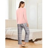 image:imageEkouaer 2 Pack Women Pajama Long Sleeve Sleepwear Soft Loungewear Pjs Sets with Pockets SXXLLight Pink PlaidLight Blue Plaid