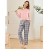 image:imageEkouaer 2 Pack Women Pajama Long Sleeve Sleepwear Soft Loungewear Pjs Sets with Pockets SXXLLight Pink PlaidLight Blue Plaid