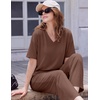 image:imageEkouaer 2 Packs Lounge Sets for Women Short Sleeve Pajamas Set V Neck Top and Long Pants Comfy Pjs Outifts with PocketsBlackBrown