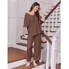image:imageEkouaer 2 Packs Lounge Sets for Women Short Sleeve Pajamas Set V Neck Top and Long Pants Comfy Pjs Outifts with PocketsBlackBrown