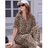 image:imageEkouaer 2 Packs Lounge Sets for Women Short Sleeve Pajamas Set V Neck Top and Long Pants Comfy Pjs Outifts with PocketsBlackBrown Leopard