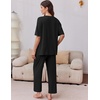 image:imageEkouaer 2 Packs Lounge Sets for Women Short Sleeve Pajamas Set V Neck Top and Long Pants Comfy Pjs Outifts with PocketsBlackBrown Leopard