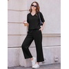 image:imageEkouaer 2 Packs Lounge Sets for Women Short Sleeve Pajamas Set V Neck Top and Long Pants Comfy Pjs Outifts with PocketsBlackBrown Leopard