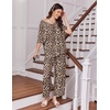 image:imageEkouaer 2 Packs Lounge Sets for Women Short Sleeve Pajamas Set V Neck Top and Long Pants Comfy Pjs Outifts with PocketsBlackBrown Leopard