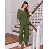image:imageEkouaer 2 Packs Lounge Sets for Women Short Sleeve Pajamas Set V Neck Top and Long Pants Comfy Pjs Outifts with PocketsBlackGreen
