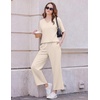 image:imageEkouaer 2 Packs Lounge Sets for Women Short Sleeve Pajamas Set V Neck Top and Long Pants Comfy Pjs Outifts with PocketsChampagneBlue