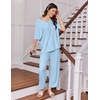 image:imageEkouaer 2 Packs Lounge Sets for Women Short Sleeve Pajamas Set V Neck Top and Long Pants Comfy Pjs Outifts with PocketsChampagneBlue