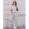 image:imageEkouaer 2 Packs Lounge Sets for Women Short Sleeve Pajamas Set V Neck Top and Long Pants Comfy Pjs Outifts with PocketsGrey StripesDark Grey