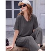 image:imageEkouaer 2 Packs Lounge Sets for Women Short Sleeve Pajamas Set V Neck Top and Long Pants Comfy Pjs Outifts with PocketsGrey StripesDark Grey