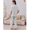 image:imageEkouaer 2 Packs Lounge Sets for Women Short Sleeve Pajamas Set V Neck Top and Long Pants Comfy Pjs Outifts with PocketsGrey StripesDark Grey