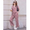 image:imageEkouaer 2 Packs Lounge Sets for Women Short Sleeve Pajamas Set V Neck Top and Long Pants Comfy Pjs Outifts with PocketsHeart LeopardBlue Flowers
