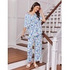 image:imageEkouaer 2 Packs Lounge Sets for Women Short Sleeve Pajamas Set V Neck Top and Long Pants Comfy Pjs Outifts with PocketsHeart LeopardBlue Flowers