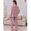 image:imageEkouaer 2 Packs Lounge Sets for Women Short Sleeve Pajamas Set V Neck Top and Long Pants Comfy Pjs Outifts with PocketsHeart LeopardBlue Flowers