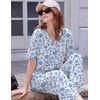 image:imageEkouaer 2 Packs Lounge Sets for Women Short Sleeve Pajamas Set V Neck Top and Long Pants Comfy Pjs Outifts with PocketsHeart LeopardBlue Flowers