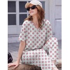 image:imageEkouaer 2 Packs Lounge Sets for Women Short Sleeve Pajamas Set V Neck Top and Long Pants Comfy Pjs Outifts with PocketsPink Cashew FlowerVintage Blooms