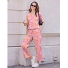 image:imageEkouaer 2 Packs Lounge Sets for Women Short Sleeve Pajamas Set V Neck Top and Long Pants Comfy Pjs Outifts with PocketsPink Cashew FlowerVintage Blooms