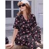 image:imageEkouaer 2 Packs Lounge Sets for Women Short Sleeve Pajamas Set V Neck Top and Long Pants Comfy Pjs Outifts with PocketsPink RosesBlack Roses