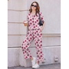 image:imageEkouaer 2 Packs Lounge Sets for Women Short Sleeve Pajamas Set V Neck Top and Long Pants Comfy Pjs Outifts with PocketsPink RosesBlack Roses