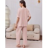 image:imageEkouaer 2 Packs Lounge Sets for Women Short Sleeve Pajamas Set V Neck Top and Long Pants Comfy Pjs Outifts with PocketsPink StripesNavy Dots