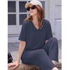 image:imageEkouaer 2 Packs Lounge Sets for Women Short Sleeve Pajamas Set V Neck Top and Long Pants Comfy Pjs Outifts with PocketsPink StripesNavy Dots