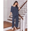image:imageEkouaer 2 Packs Lounge Sets for Women Short Sleeve Pajamas Set V Neck Top and Long Pants Comfy Pjs Outifts with PocketsPink StripesNavy Dots