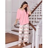 image:imageEkouaer 2 Packs Lounge Sets for Women Short Sleeve Pajamas Set V Neck Top and Long Pants Comfy Pjs Outifts with PocketsPink Tiedye StripesGreen Tiedye Stripes