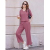 image:imageEkouaer 2 Packs Lounge Sets for Women Short Sleeve Pajamas Set V Neck Top and Long Pants Comfy Pjs Outifts with PocketsRose RedDark Grey