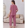 image:imageEkouaer 2 Packs Lounge Sets for Women Short Sleeve Pajamas Set V Neck Top and Long Pants Comfy Pjs Outifts with PocketsRose RedDark Grey