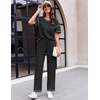 image:imageEkouaer 2 Piece Summer Waffle Knit Lounge Sets For Women Short Sleeve Top and Long Pant Pajama Set Loungewear Pjs Set01 Black