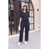 image:imageEkouaer 2 Piece Summer Waffle Knit Lounge Sets For Women Short Sleeve Top and Long Pant Pajama Set Loungewear Pjs Set02 Navy