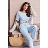 image:imageEkouaer 2 Piece Summer Waffle Knit Lounge Sets For Women Short Sleeve Top and Long Pant Pajama Set Loungewear Pjs Set03 Sky Blue