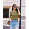 image:imageEkouaer 2 Piece Summer Waffle Knit Lounge Sets For Women Short Sleeve Top and Long Pant Pajama Set Loungewear Pjs Set04 Military Green