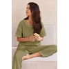 image:imageEkouaer 2 Piece Summer Waffle Knit Lounge Sets For Women Short Sleeve Top and Long Pant Pajama Set Loungewear Pjs Set04 Military Green