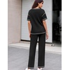 image:imageEkouaer 2 Piece Summer Waffle Knit Lounge Sets For Women Short Sleeve Top and Long Pant Pajama Set Loungewear Pjs SetBlack