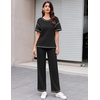 image:imageEkouaer 2 Piece Summer Waffle Knit Lounge Sets For Women Short Sleeve Top and Long Pant Pajama Set Loungewear Pjs SetBlack