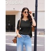 image:imageEkouaer 2 Piece Summer Waffle Knit Lounge Sets For Women Short Sleeve Top and Long Pant Pajama Set Loungewear Pjs SetBlack