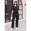 image:imageEkouaer 2 Piece Summer Waffle Knit Lounge Sets For Women Short Sleeve Top and Long Pant Pajama Set Loungewear Pjs SetBlack