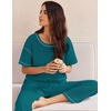 image:imageEkouaer 2 Piece Summer Waffle Knit Lounge Sets For Women Short Sleeve Top and Long Pant Pajama Set Loungewear Pjs SetBlue Green