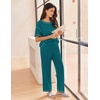 image:imageEkouaer 2 Piece Summer Waffle Knit Lounge Sets For Women Short Sleeve Top and Long Pant Pajama Set Loungewear Pjs SetBlue Green