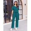 image:imageEkouaer 2 Piece Summer Waffle Knit Lounge Sets For Women Short Sleeve Top and Long Pant Pajama Set Loungewear Pjs SetBlue Green